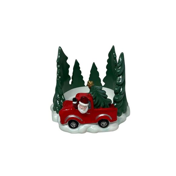 Yankee Candle Holder Santa in Red Truck In Woods - Picture 1 of 6